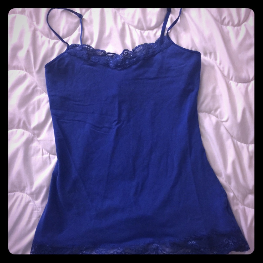 Express blue tank with lace